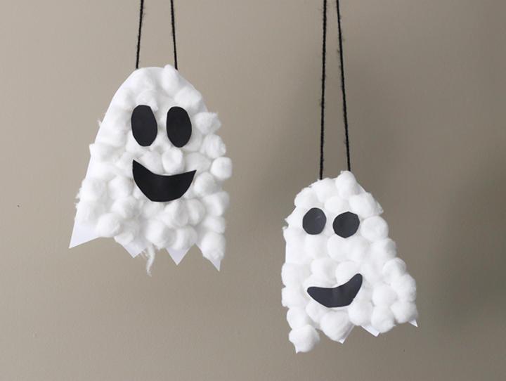 A clever twist on the snowman craft we all know and love, this friendly cotton puff ghost will happily haunt the halls until Halloween. All out of cotton balls? Try using marshmallows or small pieces of tissue paper.
